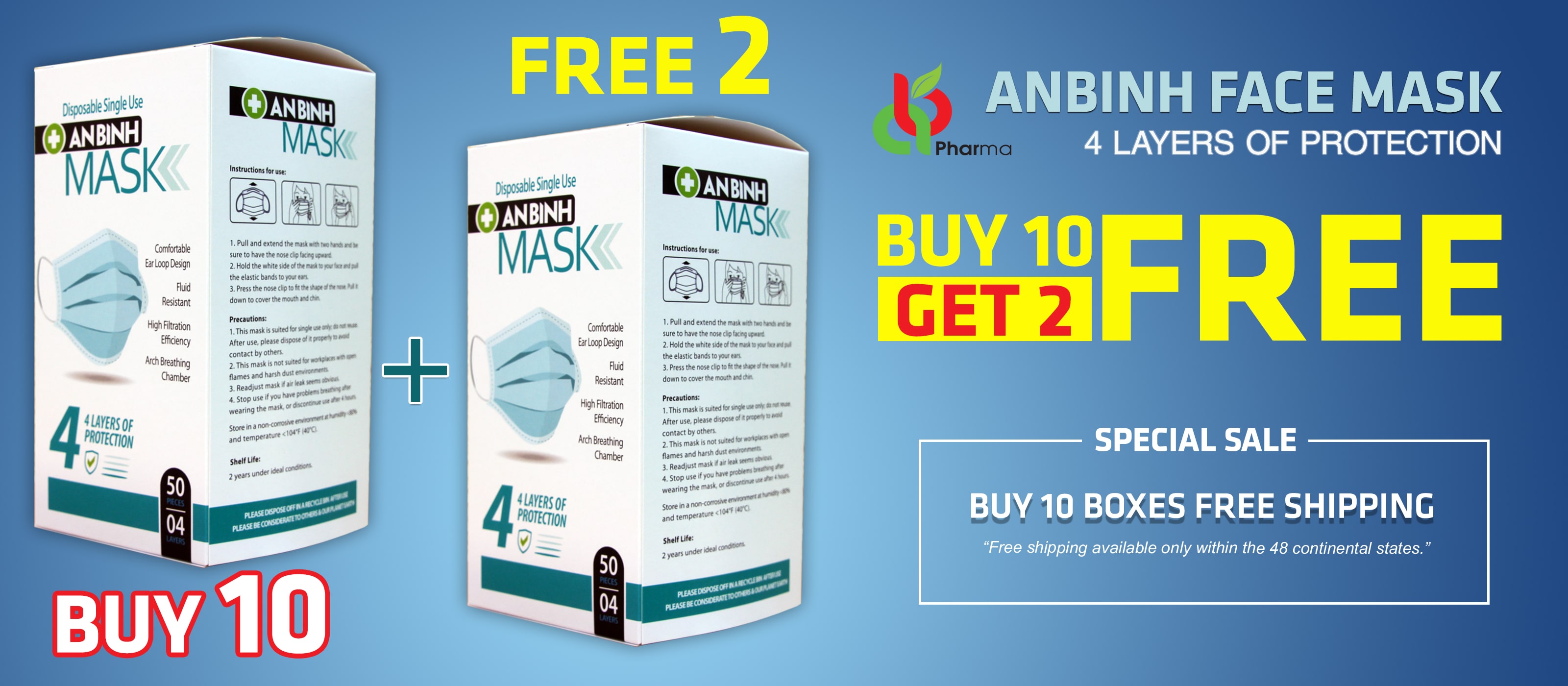 An Binh Pharma face mask BUY 10 BOXES TO GET  FREE SHIP + 2 BOXES FREE